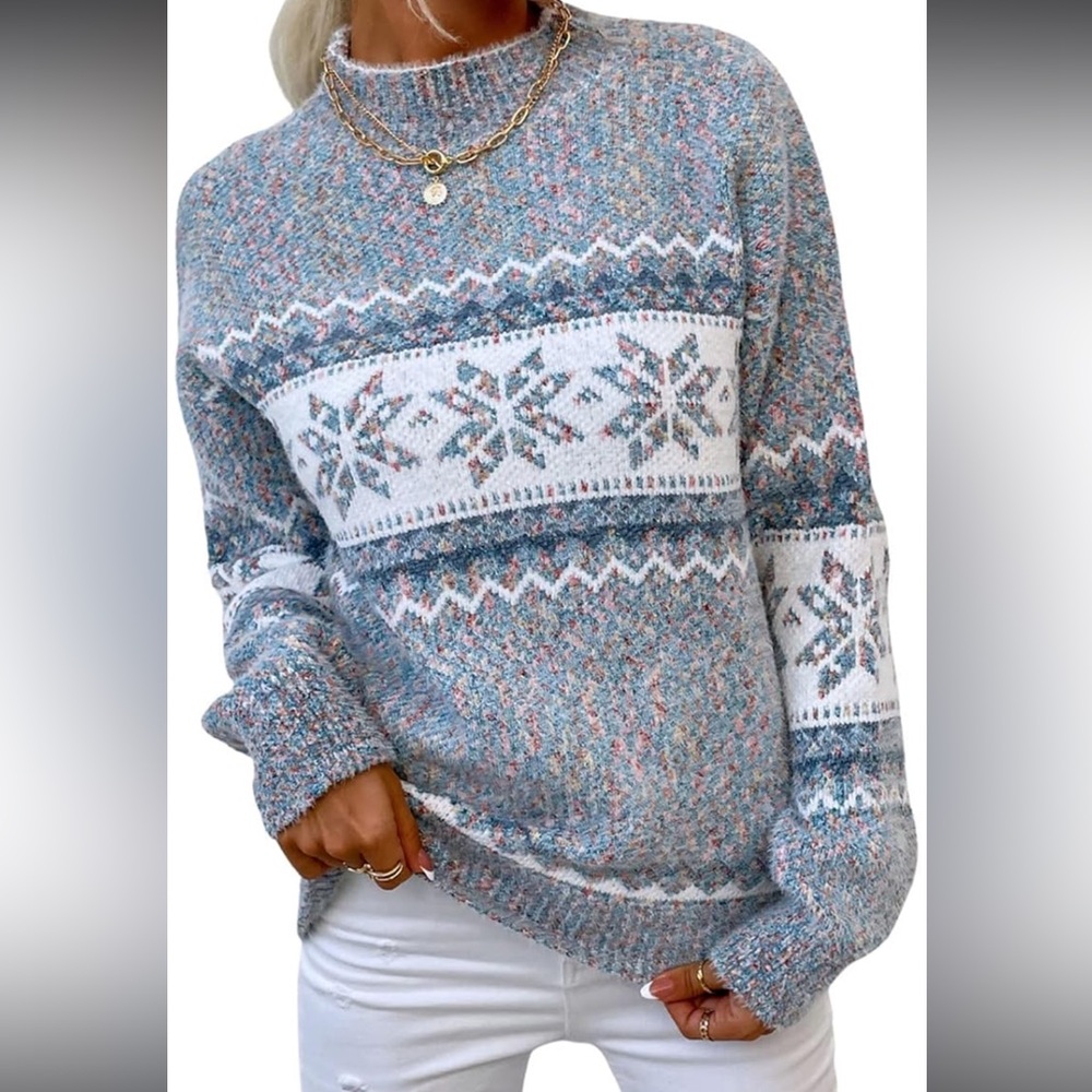 Snowflake Sweater 
Light blue/ multicolored 
Size M